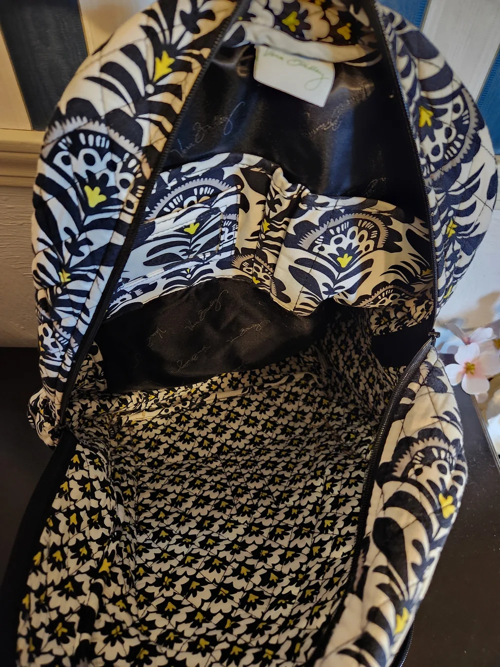 Vera Bradley Black White and Yellow Quilted Backpack
